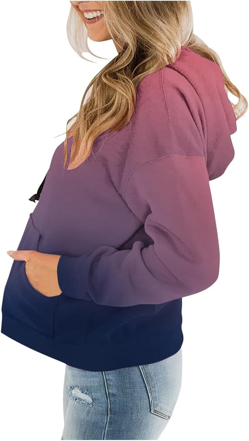 Womens Plus Size Hoodie Sweatshirt 2024 Fall Fashion Gradient Color Hooded Sweatshirt Loose Long Sleeve Pullover Tops