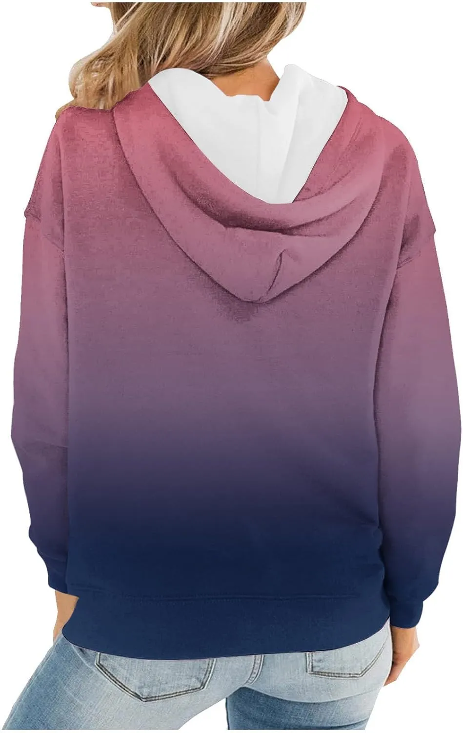 Womens Plus Size Hoodie Sweatshirt 2024 Fall Fashion Gradient Color Hooded Sweatshirt Loose Long Sleeve Pullover Tops