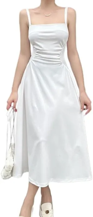 Women's Waist Pleated Camisole A-List Dress, Private Dress, Socialite Style Temperament Long Skirt