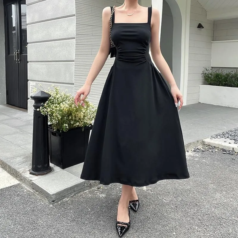 Women's Waist Pleated Camisole A-List Dress, Private Dress, Socialite Style Temperament Long Skirt