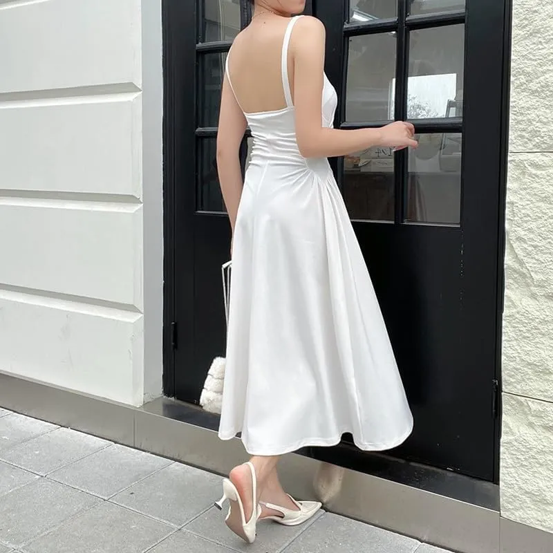 Women's Waist Pleated Camisole A-List Dress, Private Dress, Socialite Style Temperament Long Skirt