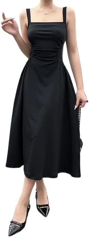 Women's Waist Pleated Camisole A-List Dress, Private Dress, Socialite Style Temperament Long Skirt