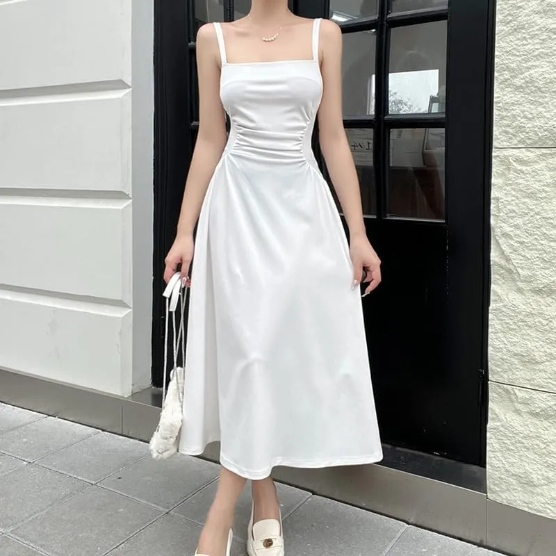 Women's Waist Pleated Camisole A-List Dress, Private Dress, Socialite Style Temperament Long Skirt