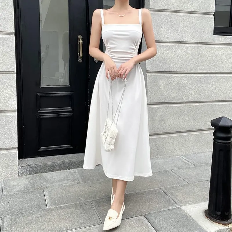 Women's Waist Pleated Camisole A-List Dress, Private Dress, Socialite Style Temperament Long Skirt
