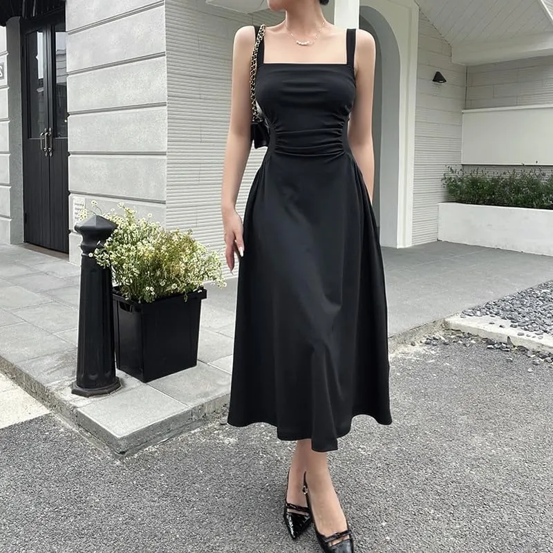 Women's Waist Pleated Camisole A-List Dress, Private Dress, Socialite Style Temperament Long Skirt
