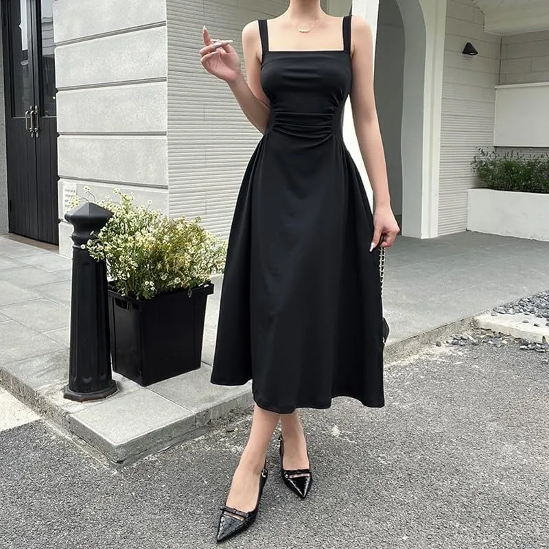 Women's Waist Pleated Camisole A-List Dress, Private Dress, Socialite Style Temperament Long Skirt