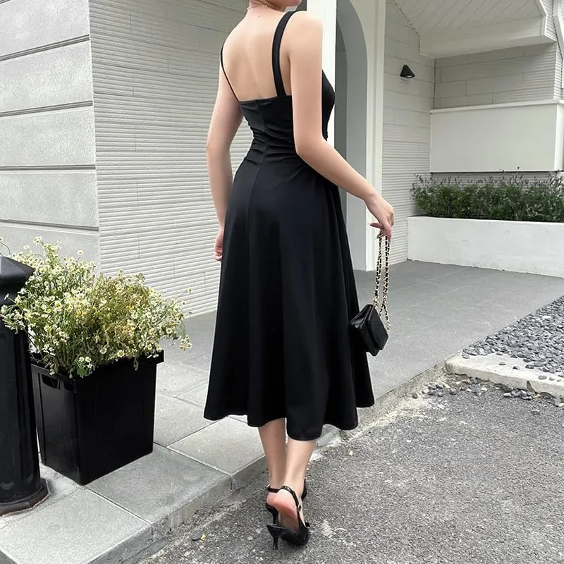 Women's Waist Pleated Camisole A-List Dress, Private Dress, Socialite Style Temperament Long Skirt