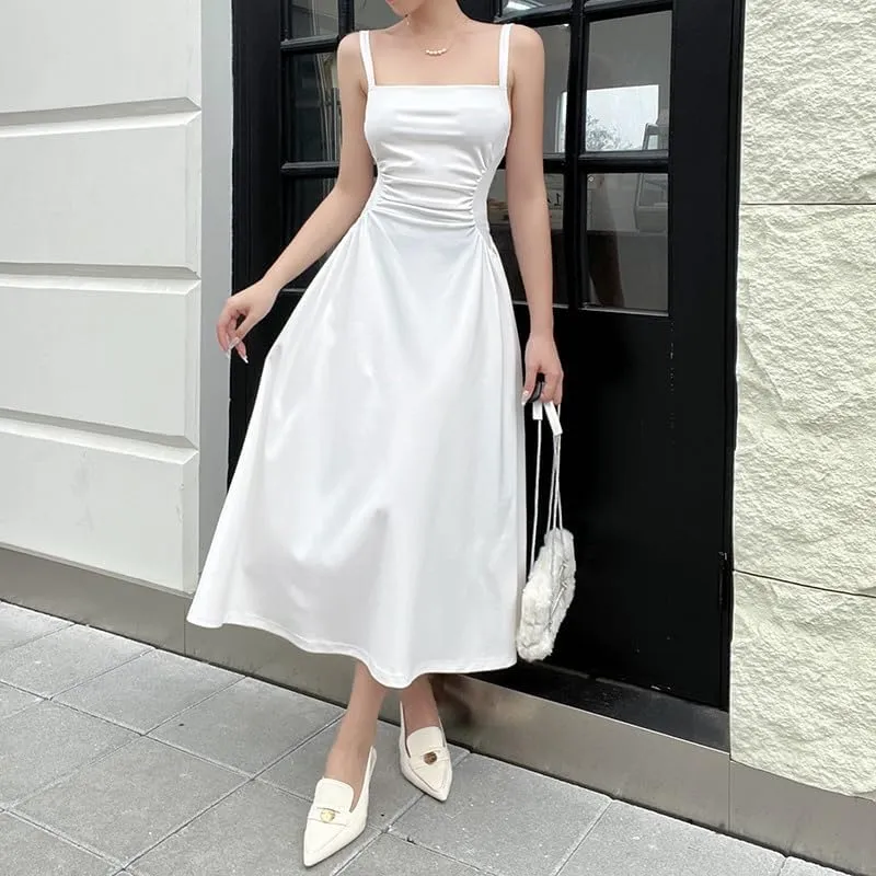Women's Waist Pleated Camisole A-List Dress, Private Dress, Socialite Style Temperament Long Skirt